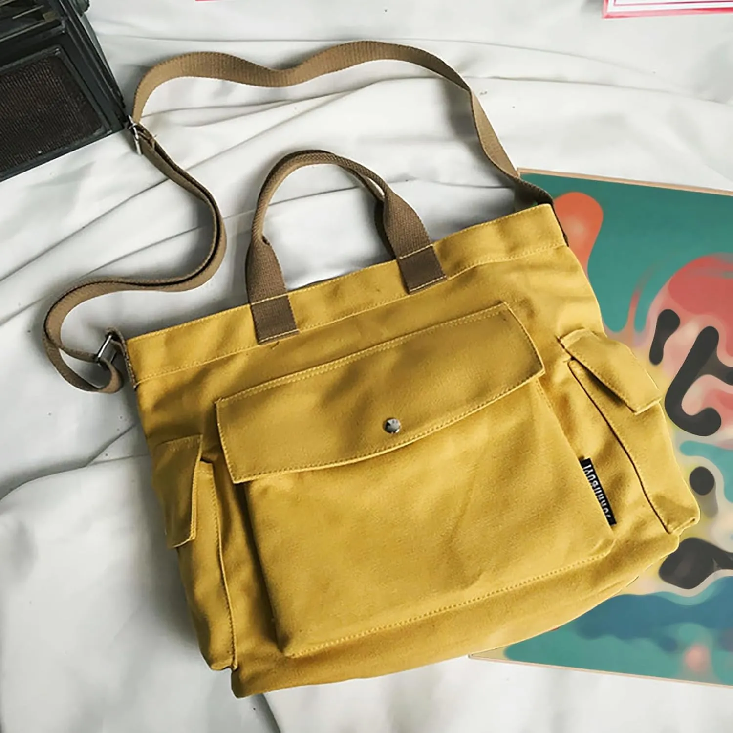 New Canvas Solid Color Simple Fashion One Shoulder Messenger Bag Bag for Men Shoulder Bags (Yellow, One Size)