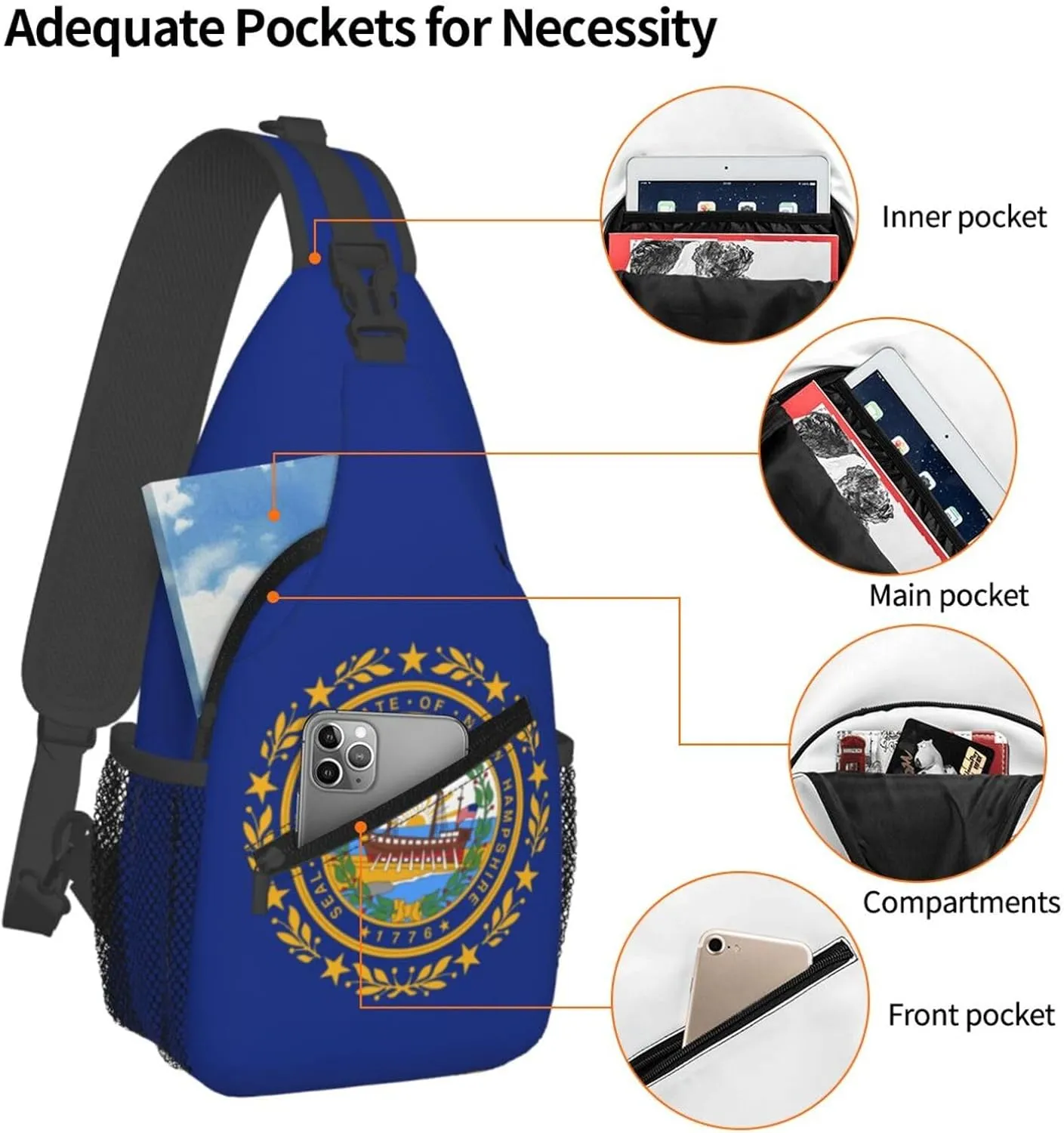 New Hampshire Crossbody Sling Bag For Women Men State Of New Hampshire Flag Chest Bag Shoulder Bag Sling Backpack Casual Travel Hiking Daypack