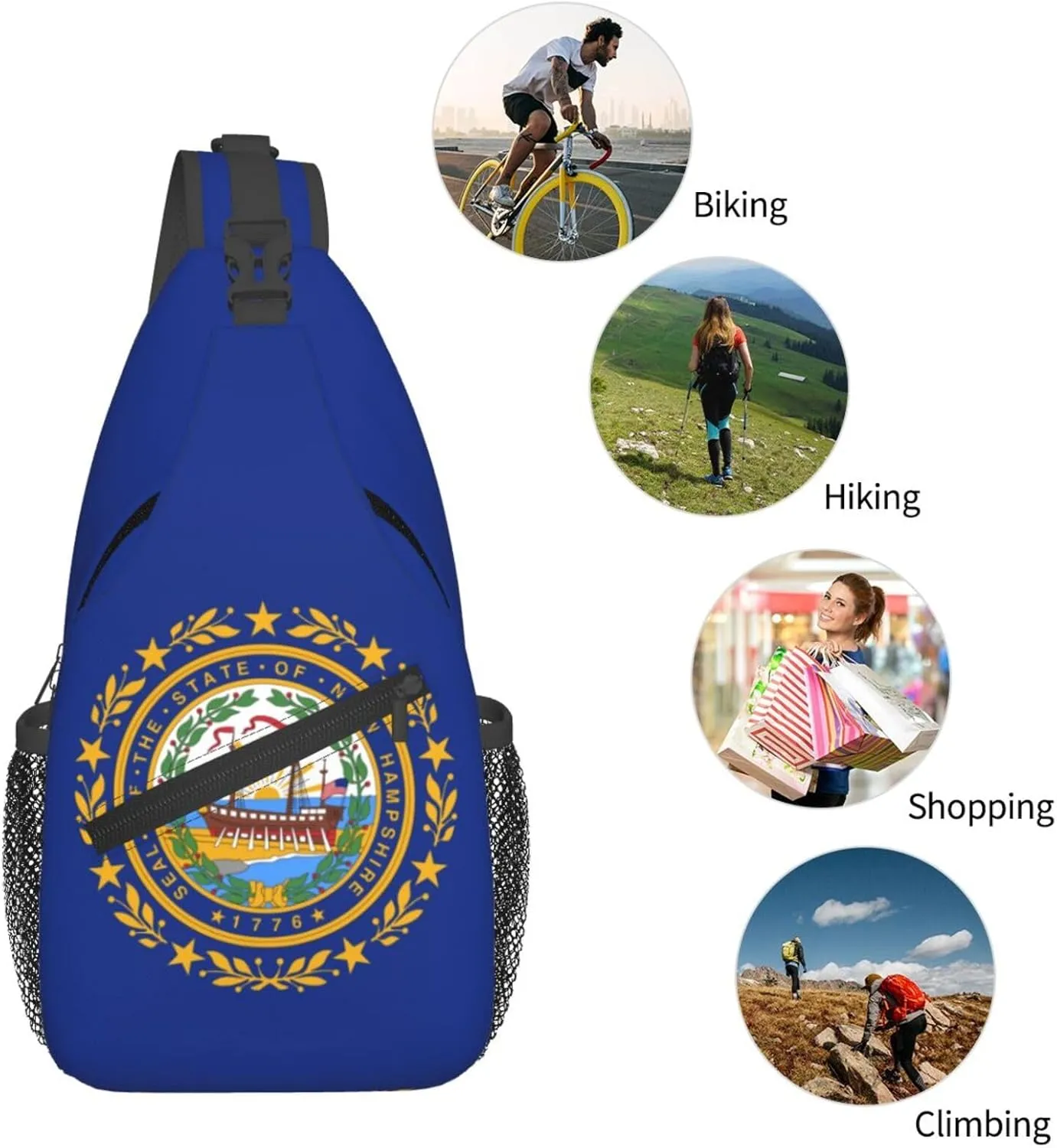 New Hampshire Crossbody Sling Bag For Women Men State Of New Hampshire Flag Chest Bag Shoulder Bag Sling Backpack Casual Travel Hiking Daypack