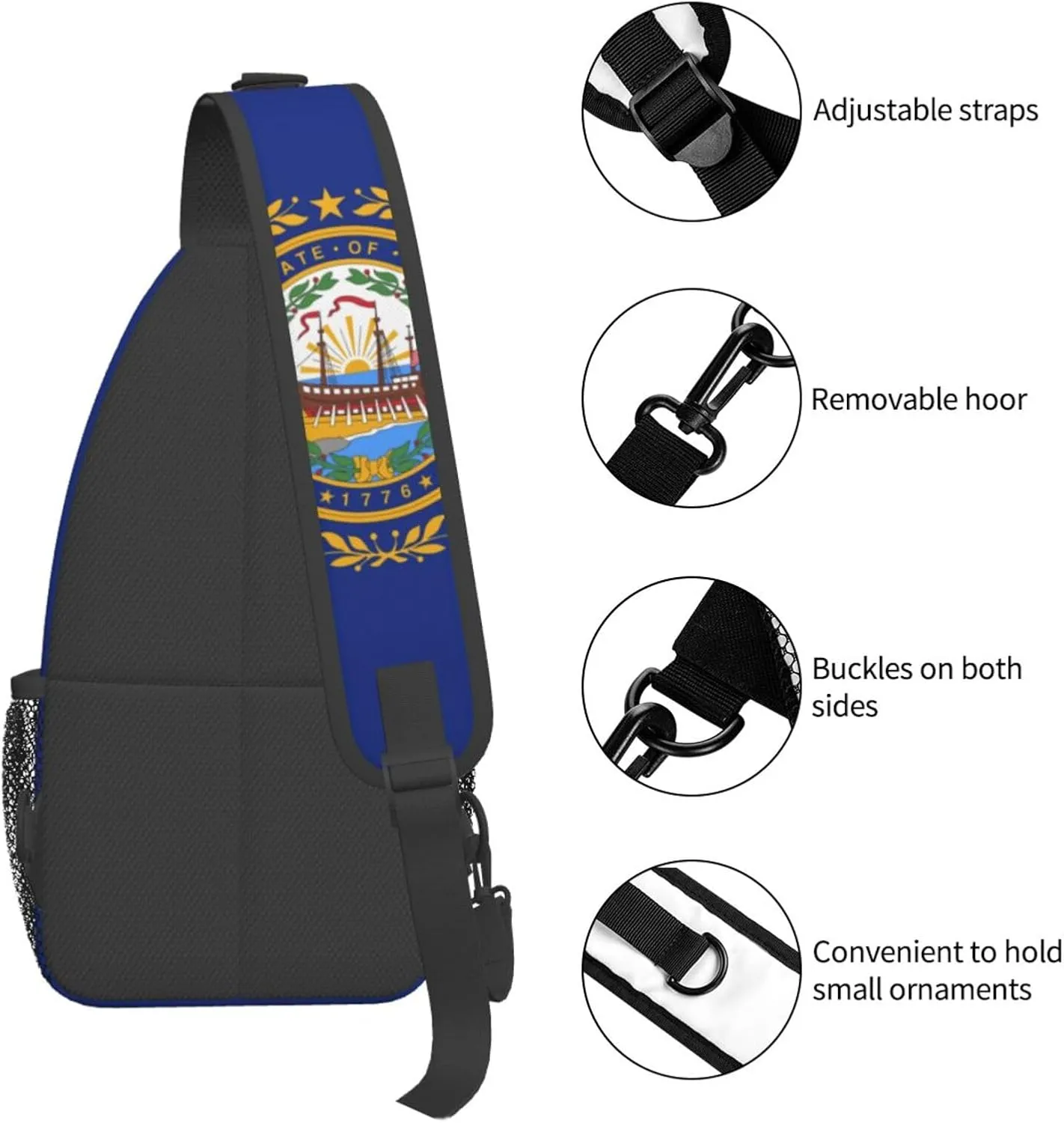 New Hampshire Crossbody Sling Bag For Women Men State Of New Hampshire Flag Chest Bag Shoulder Bag Sling Backpack Casual Travel Hiking Daypack