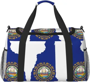 New Hampshire state Flag Map print Travel Duffle Bag Gym Bag for Women,Puffer Tote Bag,Weekender Overnight Bag Organizer