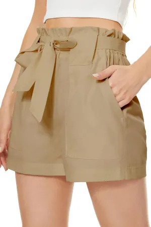 NEYOUQE Shorts for Women Summer Casual Bowknot Belted Elastic High Waisted Wide Leg Beach Loose Short Pants with Pockets