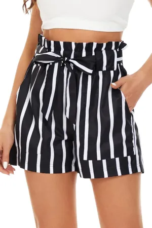 NEYOUQE Shorts for Women Summer Casual Bowknot Belted Elastic High Waisted Wide Leg Beach Loose Short Pants with Pockets