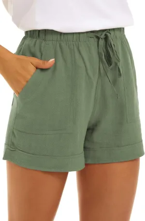 NEYOUQE Womens Cotton Linen Casual Summer Elastic Waist Comfy Shorts with Pocket