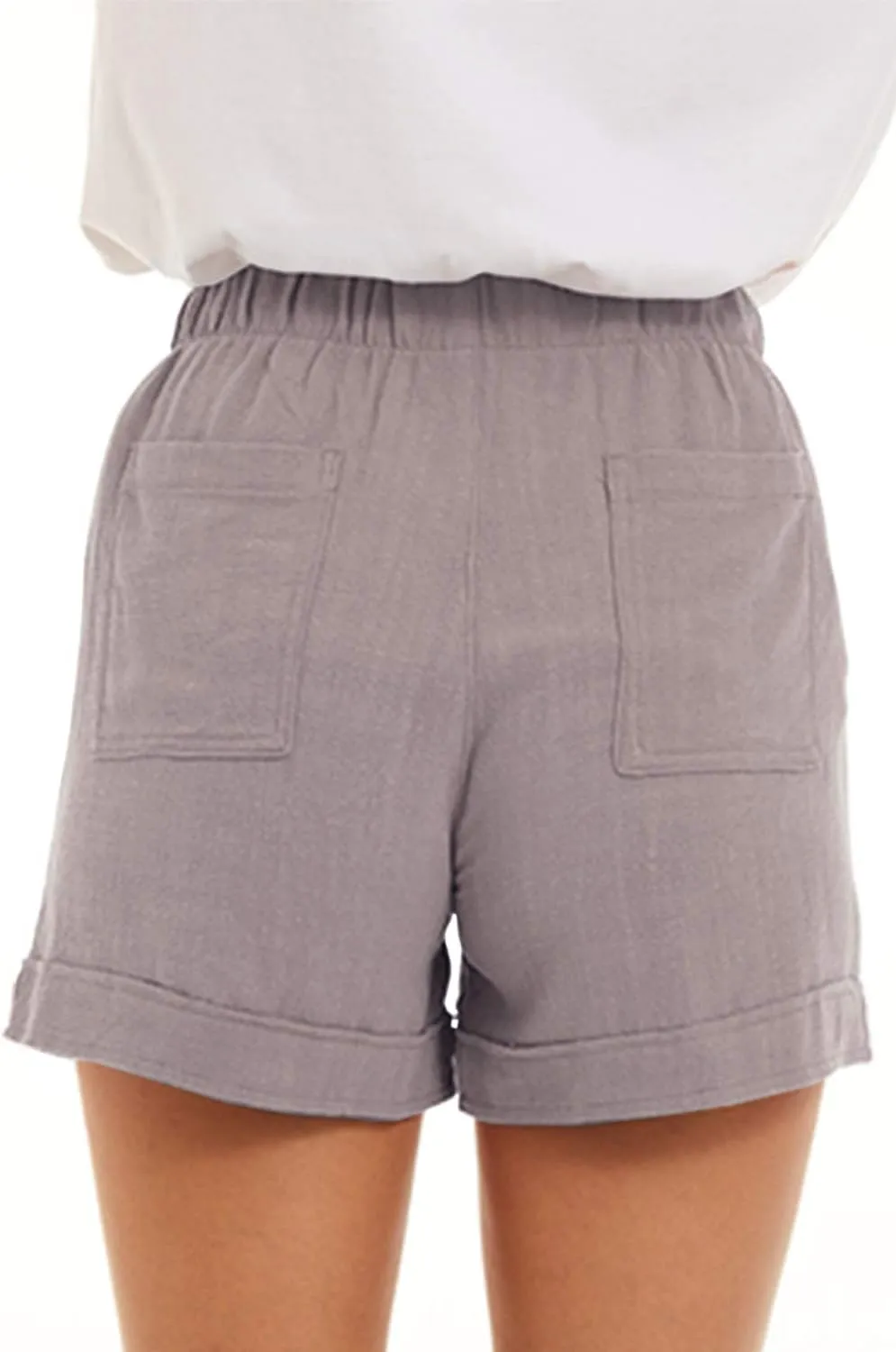 NEYOUQE Womens Cotton Linen Casual Summer Elastic Waist Comfy Shorts with Pocket