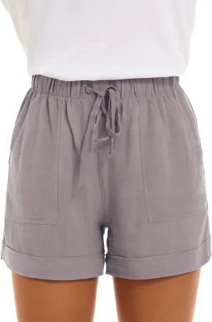 NEYOUQE Womens Cotton Linen Casual Summer Elastic Waist Comfy Shorts with Pocket