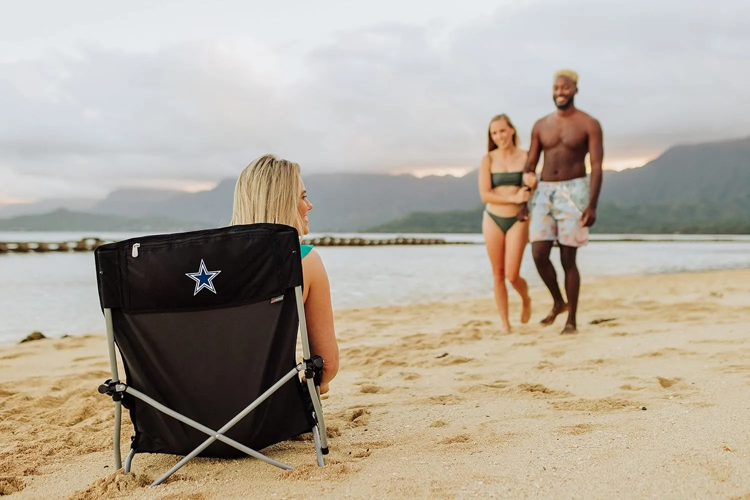 NFL Tranquility Beach Chair with Carry Bag, Low Beach Chair for Adults, Low Lawn Chair