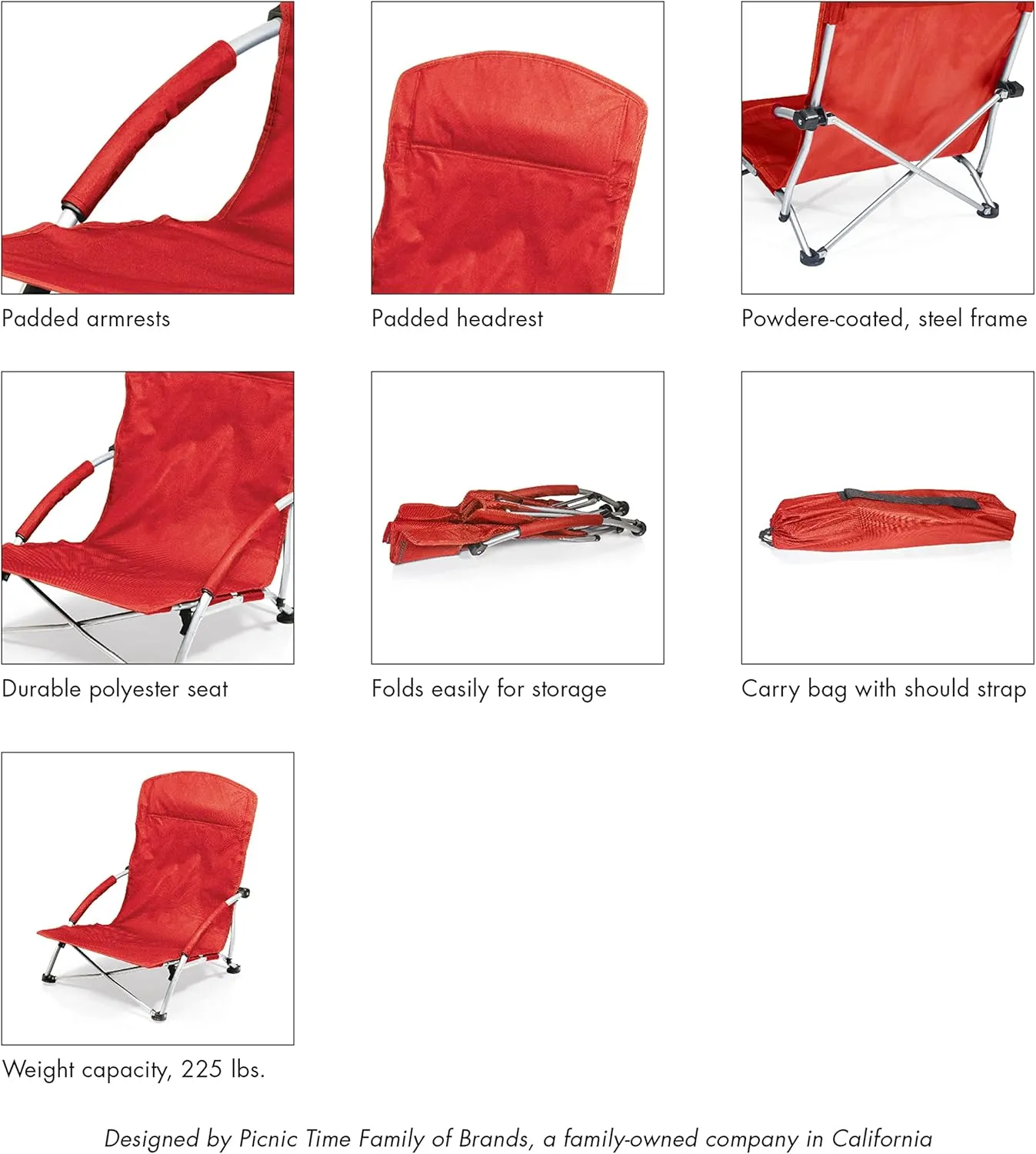 NFL Tranquility Beach Chair with Carry Bag, Low Beach Chair for Adults, Low Lawn Chair