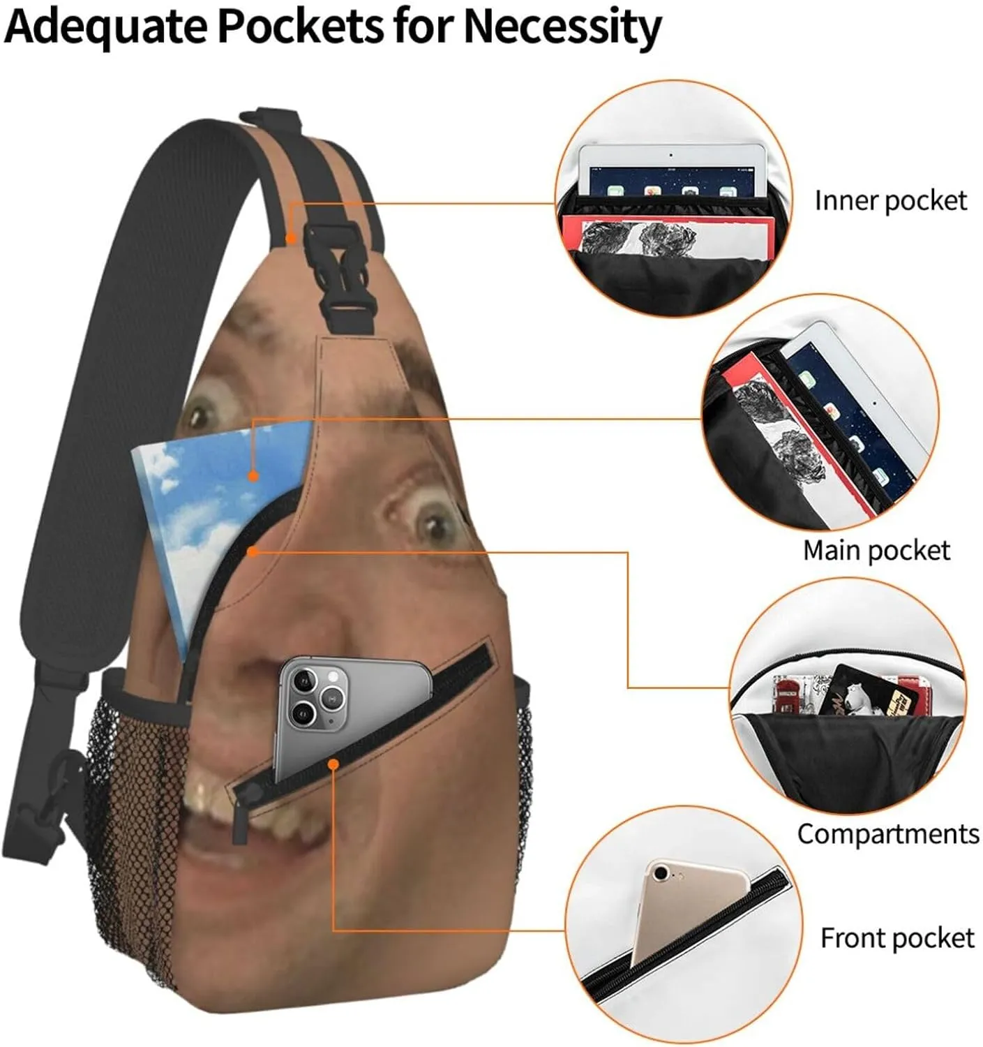 Nic-olas Cage Crossbody Bag Sling Shoulder Backpack, for Outdoor Travel,Sports,Camping,Hiking,Shoulder Bags