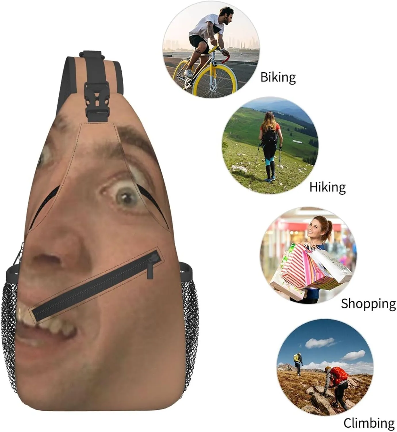 Nic-olas Cage Crossbody Bag Sling Shoulder Backpack, for Outdoor Travel,Sports,Camping,Hiking,Shoulder Bags