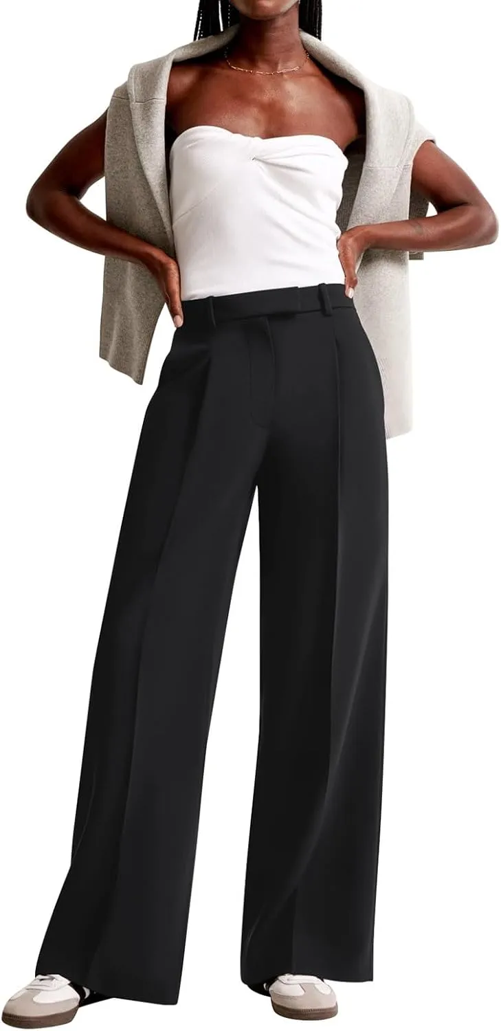 NIMIN Women Wide Leg Pants High Waisted Dressy Work Trousers Business Casual Palazzo Pants with Pockets
