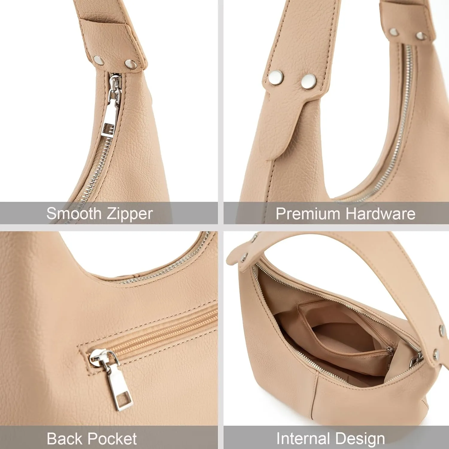 NIUEIMEE ZHOU Crescent Shoulder Bags for Women Vegan Leather Hobo Handbag Slouchy Tote Purses