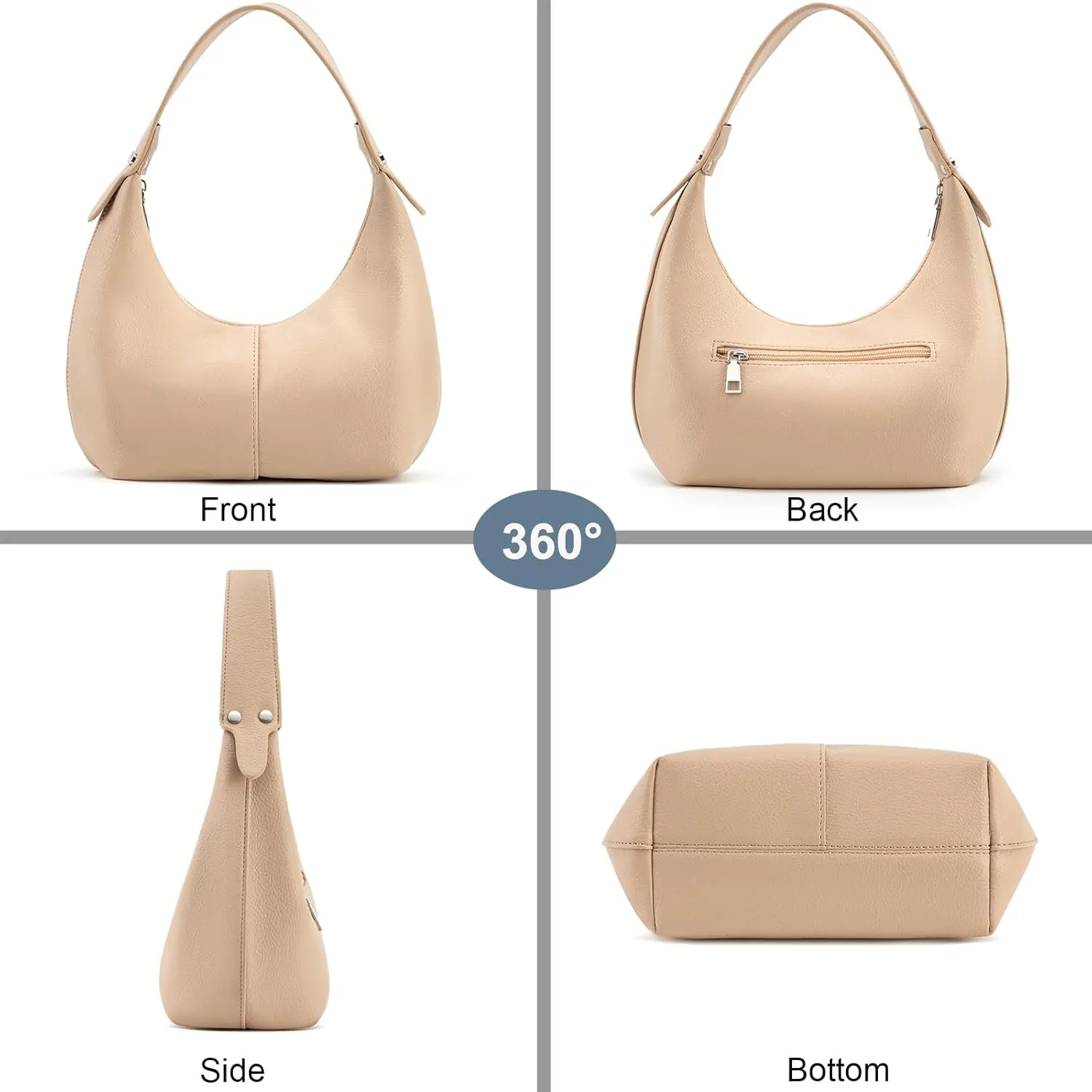 NIUEIMEE ZHOU Crescent Shoulder Bags for Women Vegan Leather Hobo Handbag Slouchy Tote Purses