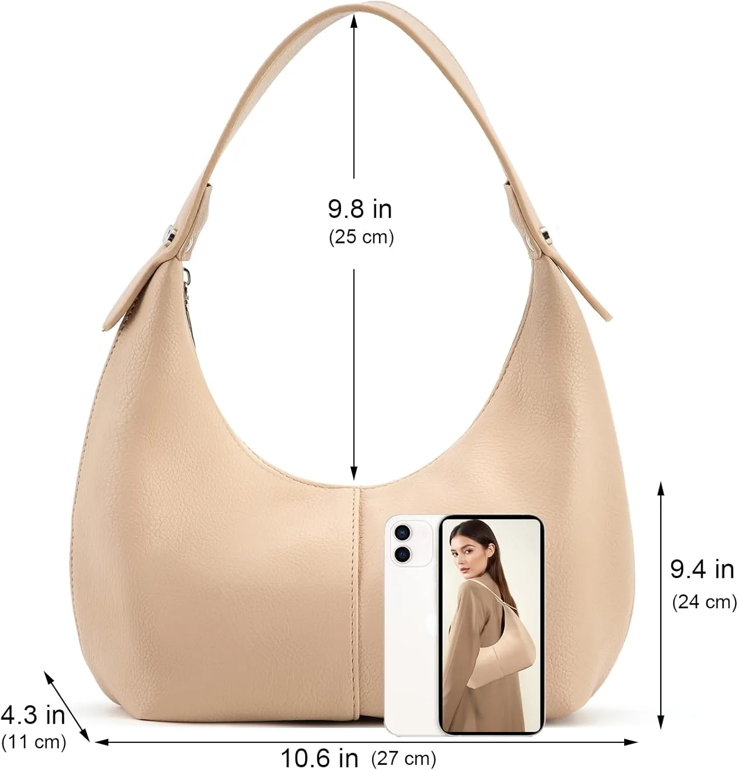 NIUEIMEE ZHOU Crescent Shoulder Bags for Women Vegan Leather Hobo Handbag Slouchy Tote Purses