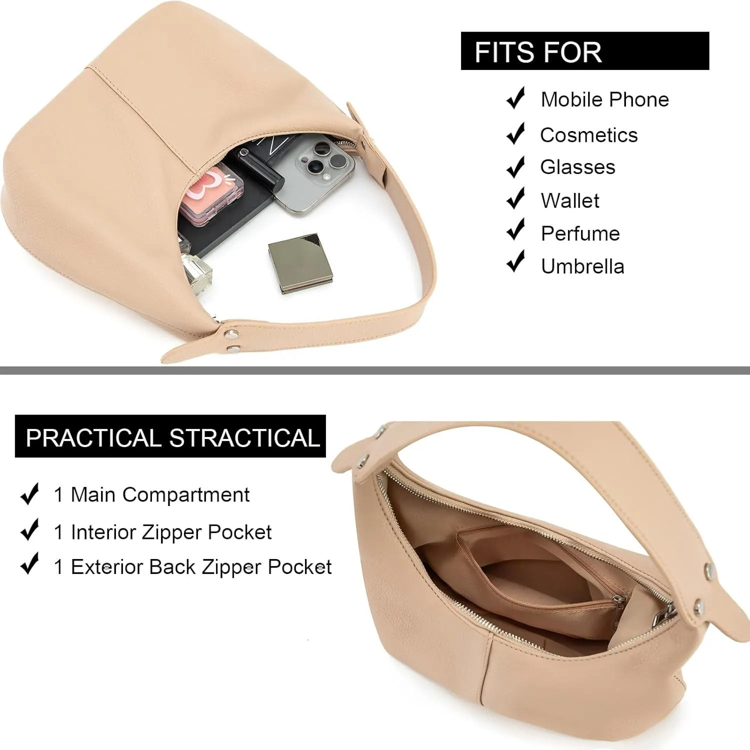 NIUEIMEE ZHOU Crescent Shoulder Bags for Women Vegan Leather Hobo Handbag Slouchy Tote Purses