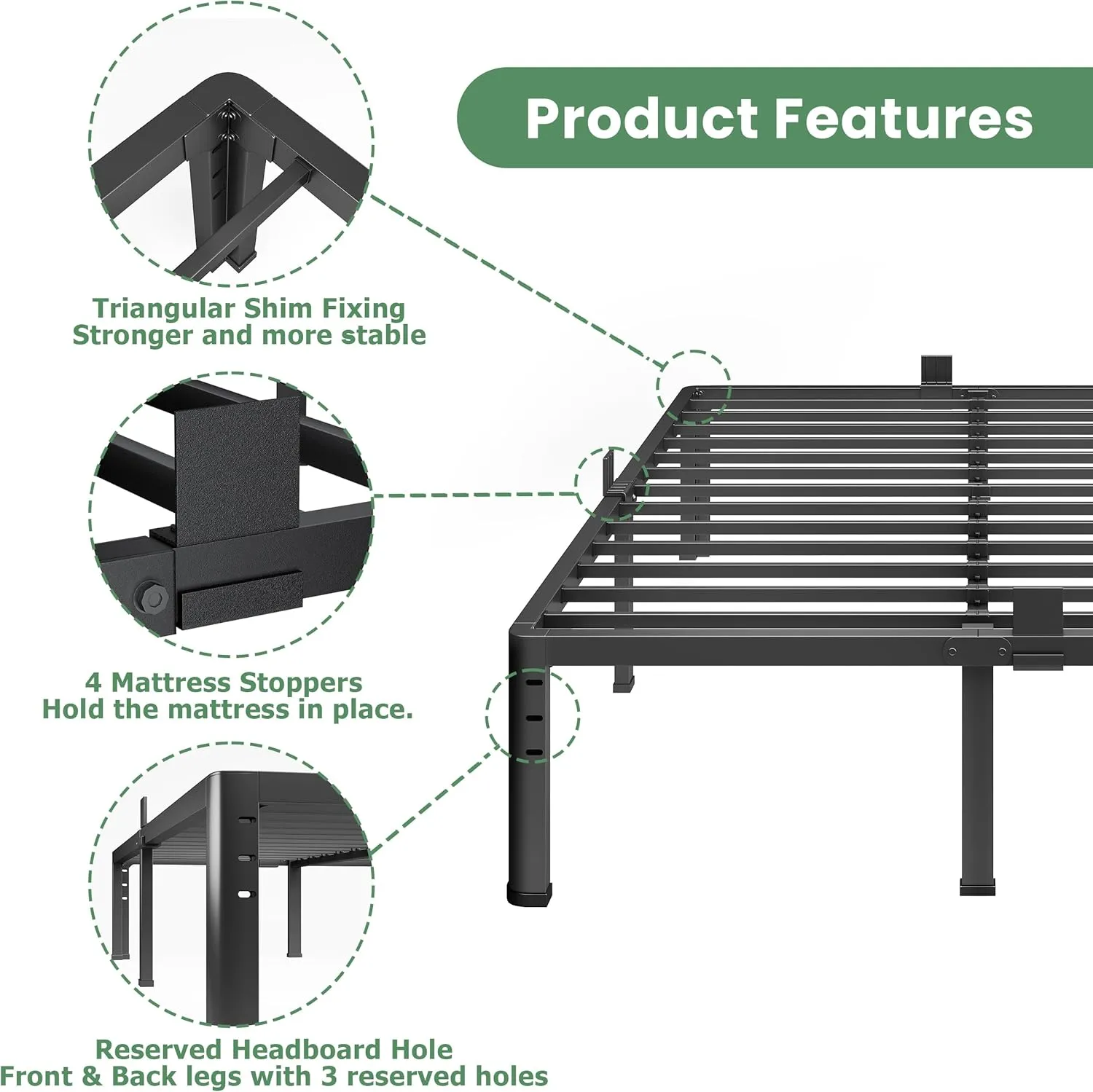 NKZ 18 Inch Metal Platform Bed Frame, King Size Bed Frame with Round Corner Legs, 3,500 lbs Heavy Duty Steel Slats Support, No Box Spring Needed, Easy Assembly, Noise Free