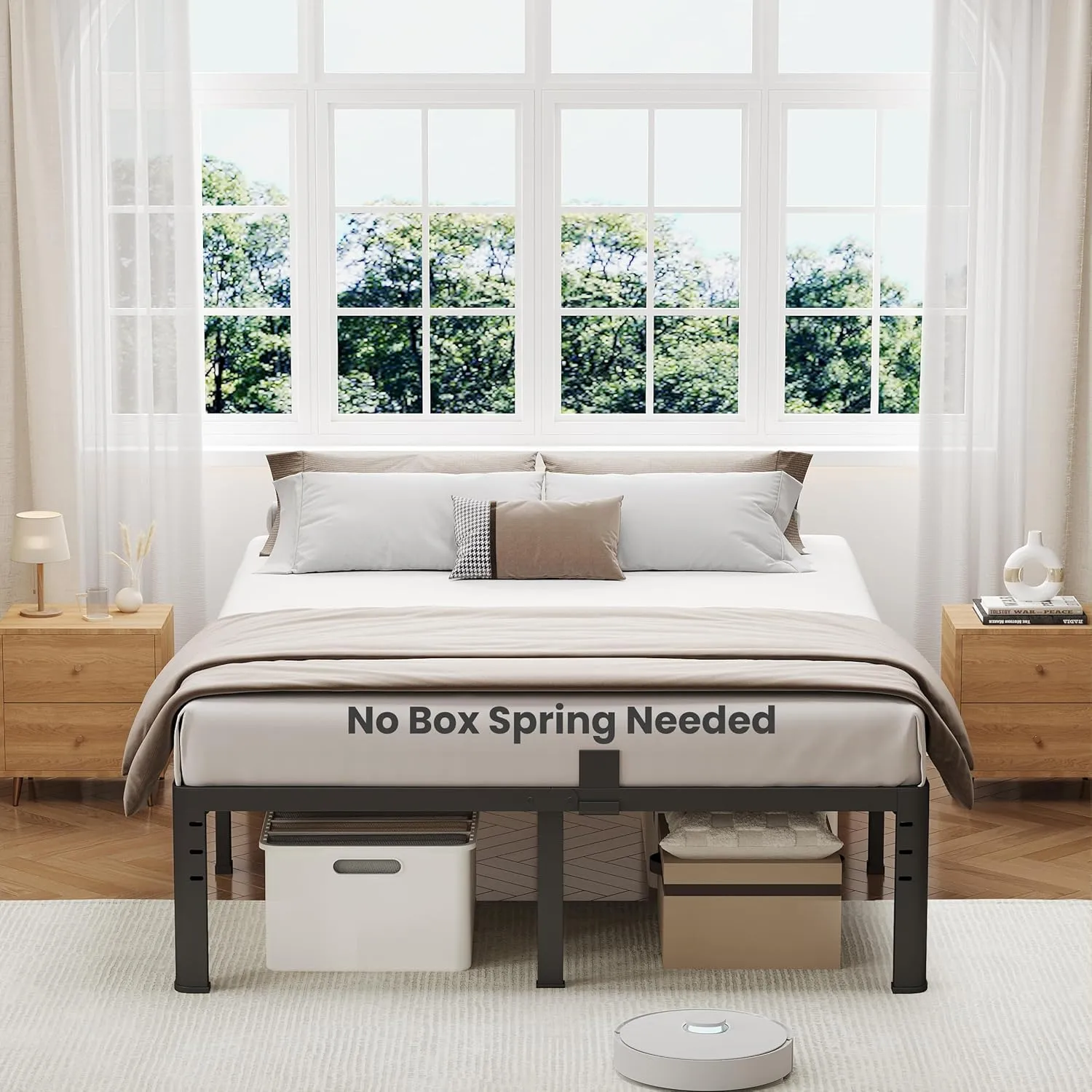 NKZ 18 Inch Metal Platform Bed Frame, King Size Bed Frame with Round Corner Legs, 3,500 lbs Heavy Duty Steel Slats Support, No Box Spring Needed, Easy Assembly, Noise Free