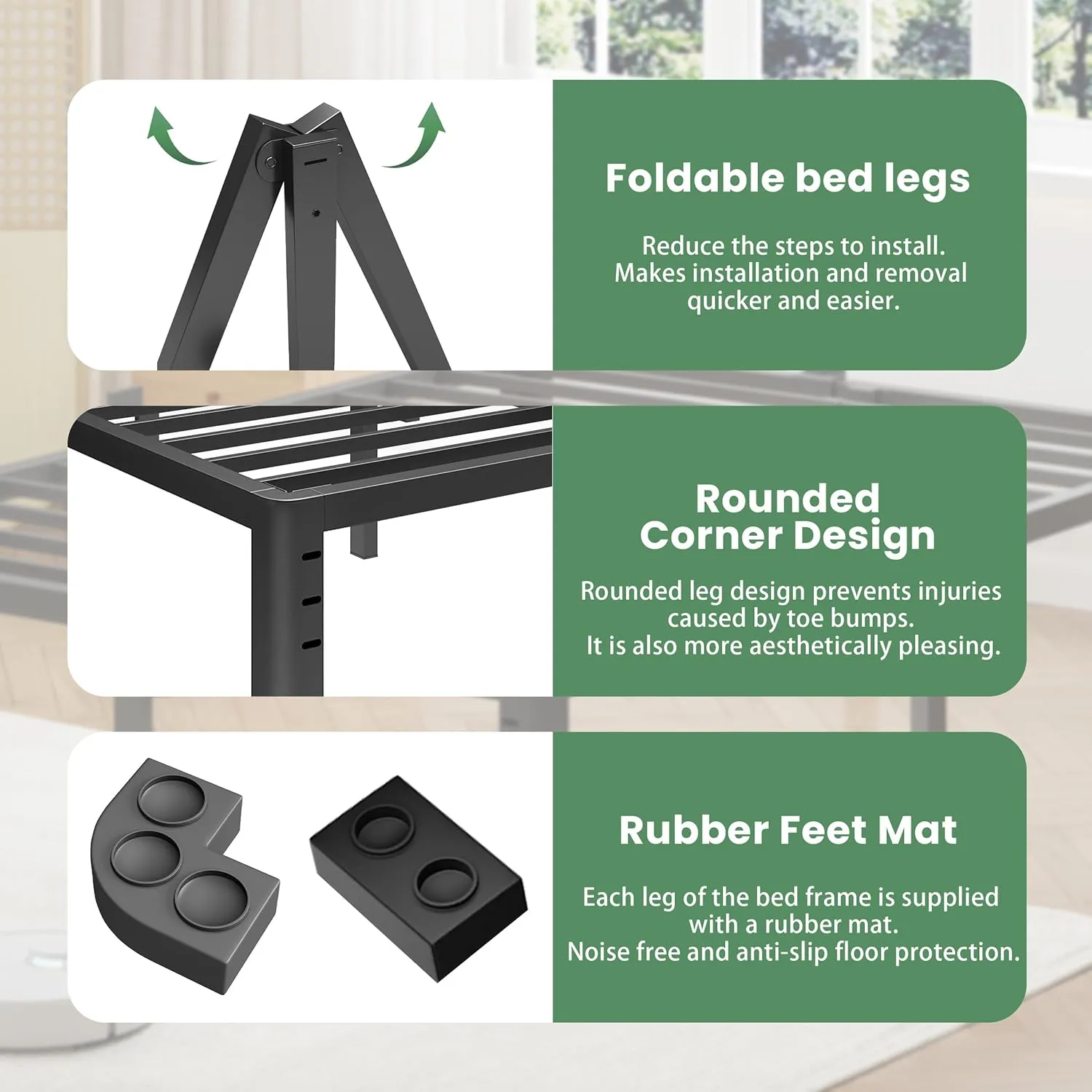 NKZ 18 Inch Metal Platform Bed Frame, King Size Bed Frame with Round Corner Legs, 3,500 lbs Heavy Duty Steel Slats Support, No Box Spring Needed, Easy Assembly, Noise Free