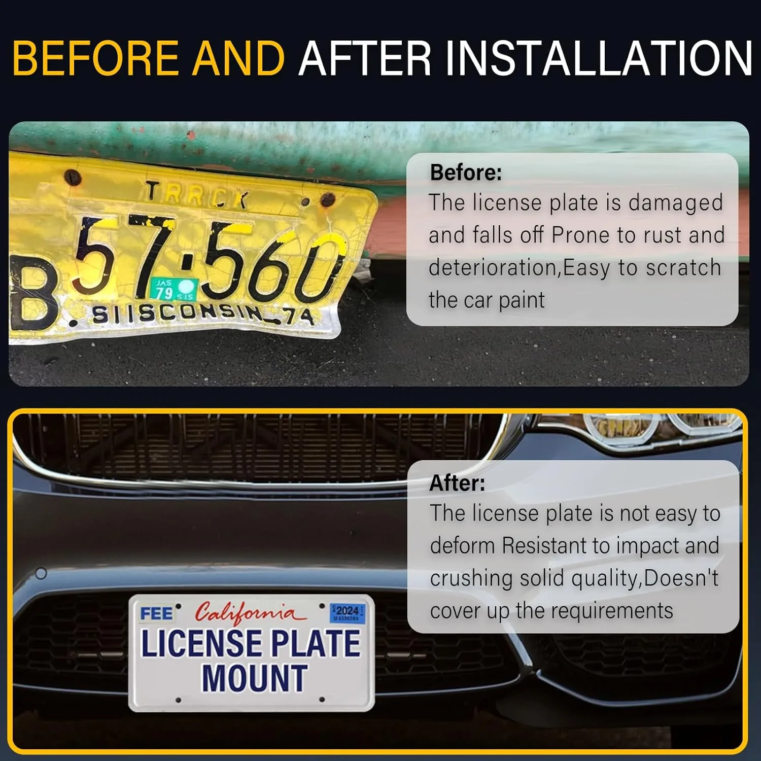 No Drill License Plate Holder Compatible with Porsche Cayenne Turbo 2019-2023 Front Grille License Plate Mount Bumper Bracket Holder Car Tag Frame Adapter Accessories