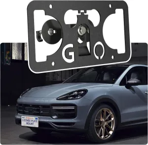 No Drill License Plate Holder Compatible with Porsche Cayenne Turbo 2019-2023 Front Grille License Plate Mount Bumper Bracket Holder Car Tag Frame Adapter Accessories