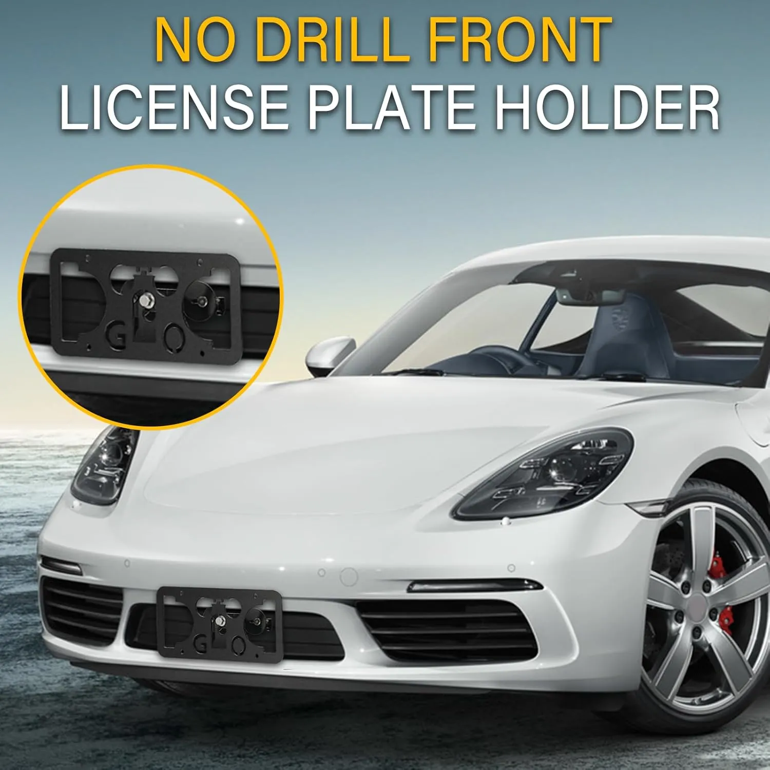 No Drill License Plate Holder Compatible with Porsche Cayenne Turbo 2019-2023 Front Grille License Plate Mount Bumper Bracket Holder Car Tag Frame Adapter Accessories