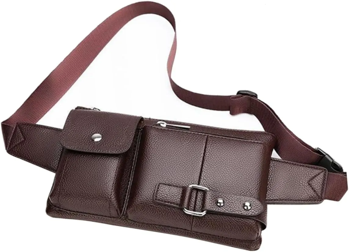 NOLITOY Men Vintage PU Waist Bag Lightweight Crossbody Fanny Pack for Casual Use Stylish Chest Pouch Brown for Travel and Everyday Essentials