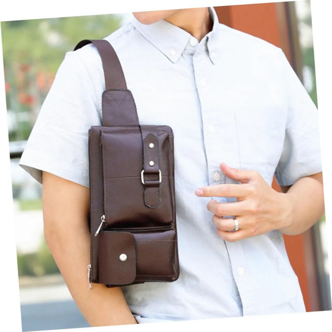 NOLITOY Men Vintage PU Waist Bag Lightweight Crossbody Fanny Pack for Casual Use Stylish Chest Pouch Brown for Travel and Everyday Essentials