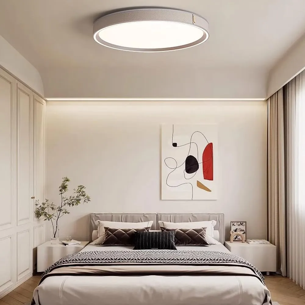 Nordic Light Luxury LED Ceiling Light Simple Bedroom Ceiling Lamp Study Minimalist Living Room Flat Ceiling Lighting Modern Round Close to Ceiling Lights Fixtures for Living Room Office