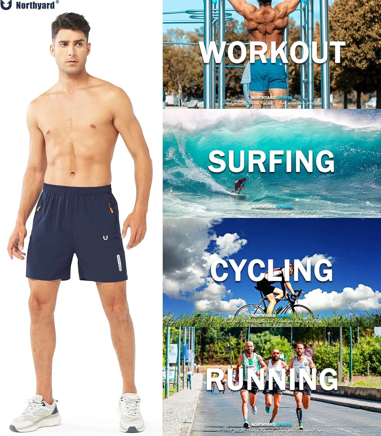 NORTHYARD Men's Athletic Running Shorts Quick Dry Workout Shorts 7"/ 5"/ 9" Lightweight Sports Gym Basketball Tennis Hiking