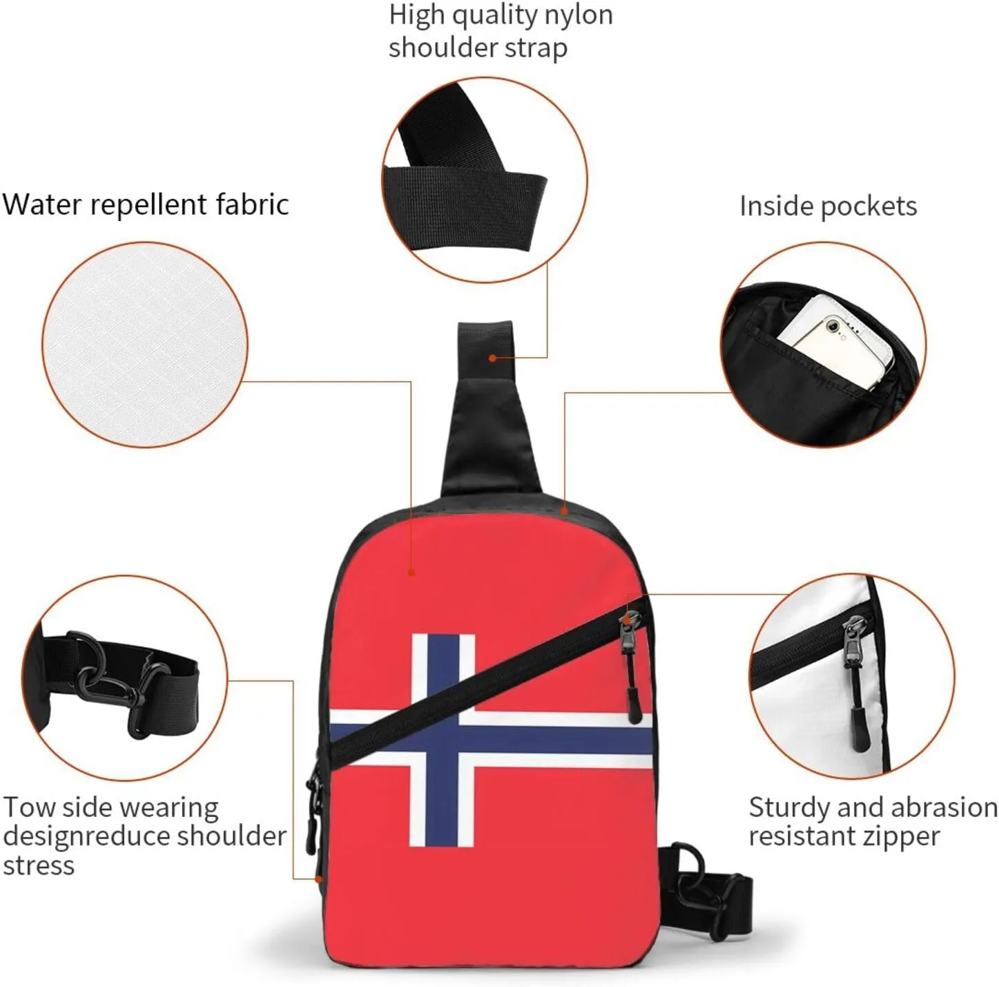 Norway Norwegian Flag Crossbody Bag Portable Sling Bags Foldable Chest Daypack Reusable Sports Shoulder Backpack Diagonally Casual Rucksack Travel Bag