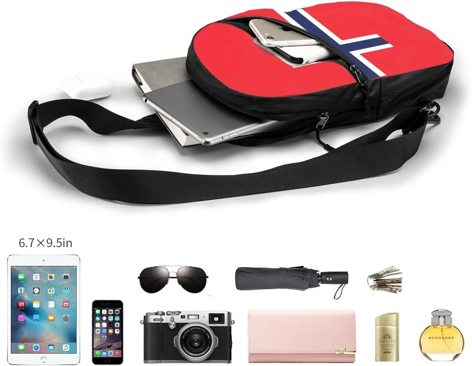 Norway Norwegian Flag Crossbody Bag Portable Sling Bags Foldable Chest Daypack Reusable Sports Shoulder Backpack Diagonally Casual Rucksack Travel Bag