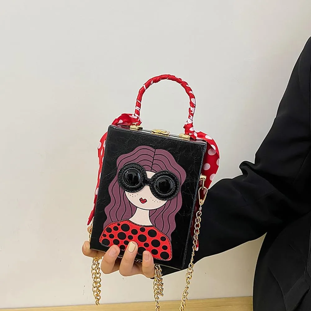 Novelty Unique 3D Lady Face Box Shaped Handbag, PU Leather Top Handle Shoulder Bag, Funky Fashion Crossbody Satchel Purse