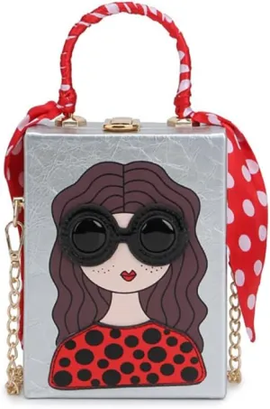 Novelty Unique 3D Lady Face Box Shaped Handbag, PU Leather Top Handle Shoulder Bag, Funky Fashion Crossbody Satchel Purse