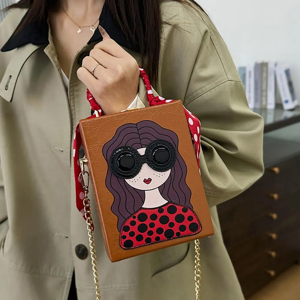 Novelty Unique 3D Lady Face Box Shaped Handbag, PU Leather Top Handle Shoulder Bag, Funky Fashion Crossbody Satchel Purse