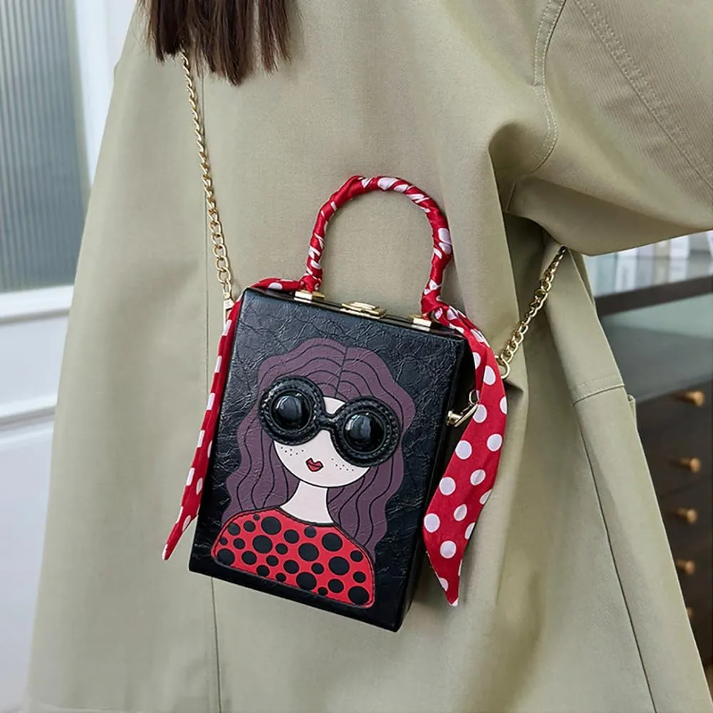 Novelty Unique 3D Lady Face Box Shaped Handbag, PU Leather Top Handle Shoulder Bag, Funky Fashion Crossbody Satchel Purse