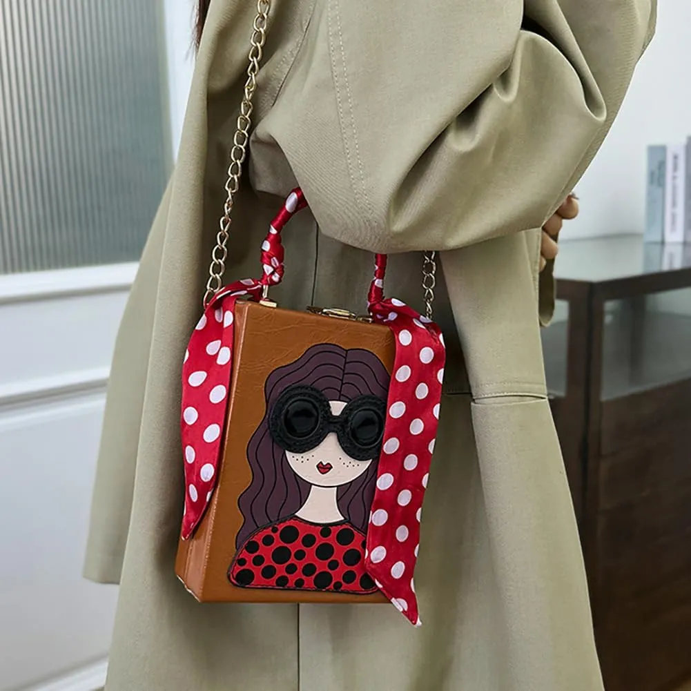 Novelty Unique 3D Lady Face Box Shaped Handbag, PU Leather Top Handle Shoulder Bag, Funky Fashion Crossbody Satchel Purse