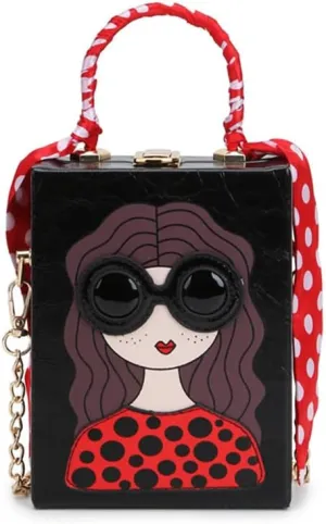Novelty Unique 3D Lady Face Box Shaped Handbag, PU Leather Top Handle Shoulder Bag, Funky Fashion Crossbody Satchel Purse