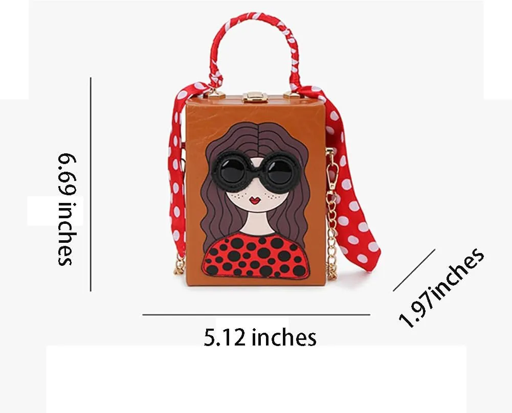 Novelty Unique 3D Lady Face Box Shaped Handbag, PU Leather Top Handle Shoulder Bag, Funky Fashion Crossbody Satchel Purse