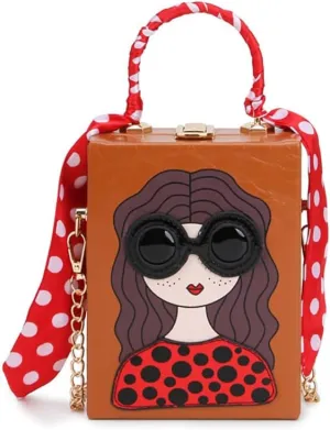 Novelty Unique 3D Lady Face Box Shaped Handbag, PU Leather Top Handle Shoulder Bag, Funky Fashion Crossbody Satchel Purse
