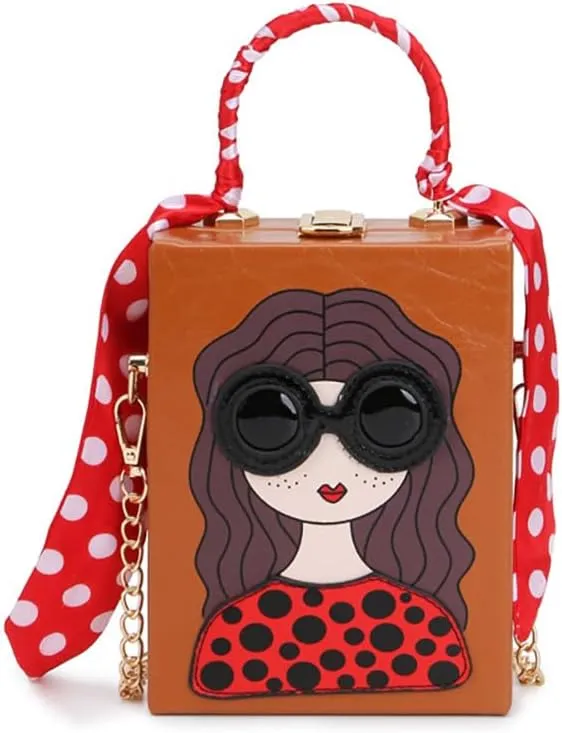 Novelty Unique 3D Lady Face Box Shaped Handbag, PU Leather Top Handle Shoulder Bag, Funky Fashion Crossbody Satchel Purse