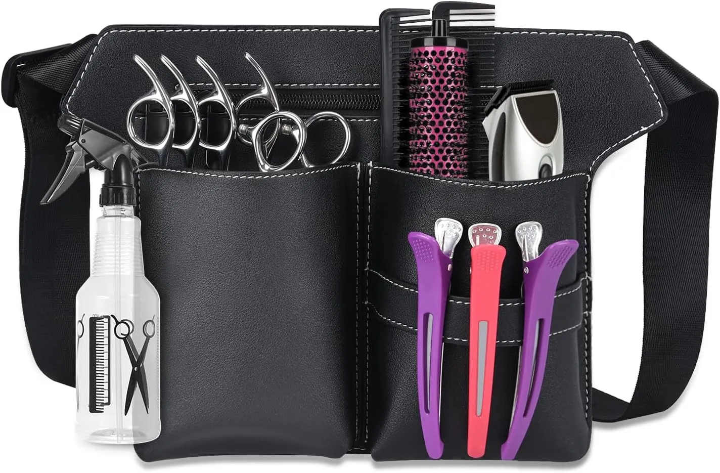 Noverlife Hairdresser Scissor Bag, Barber PU Leather Waist Pouch, Professional Hairdressing Tools Storage Holster with Waist Belt, Hair Salon Scissor Storage Waist Bag for Hairstylist