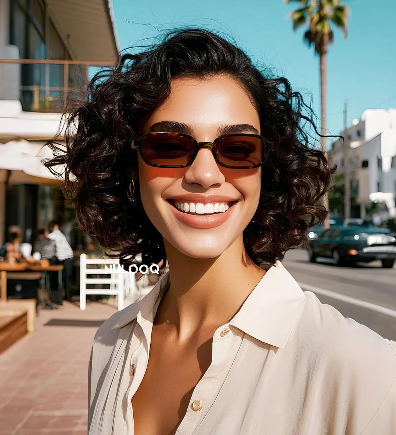 NULOOQ Retro Rectangular Sunglasses for Women, 90s Trendy Small Narrow Square Frame Sun Glasses