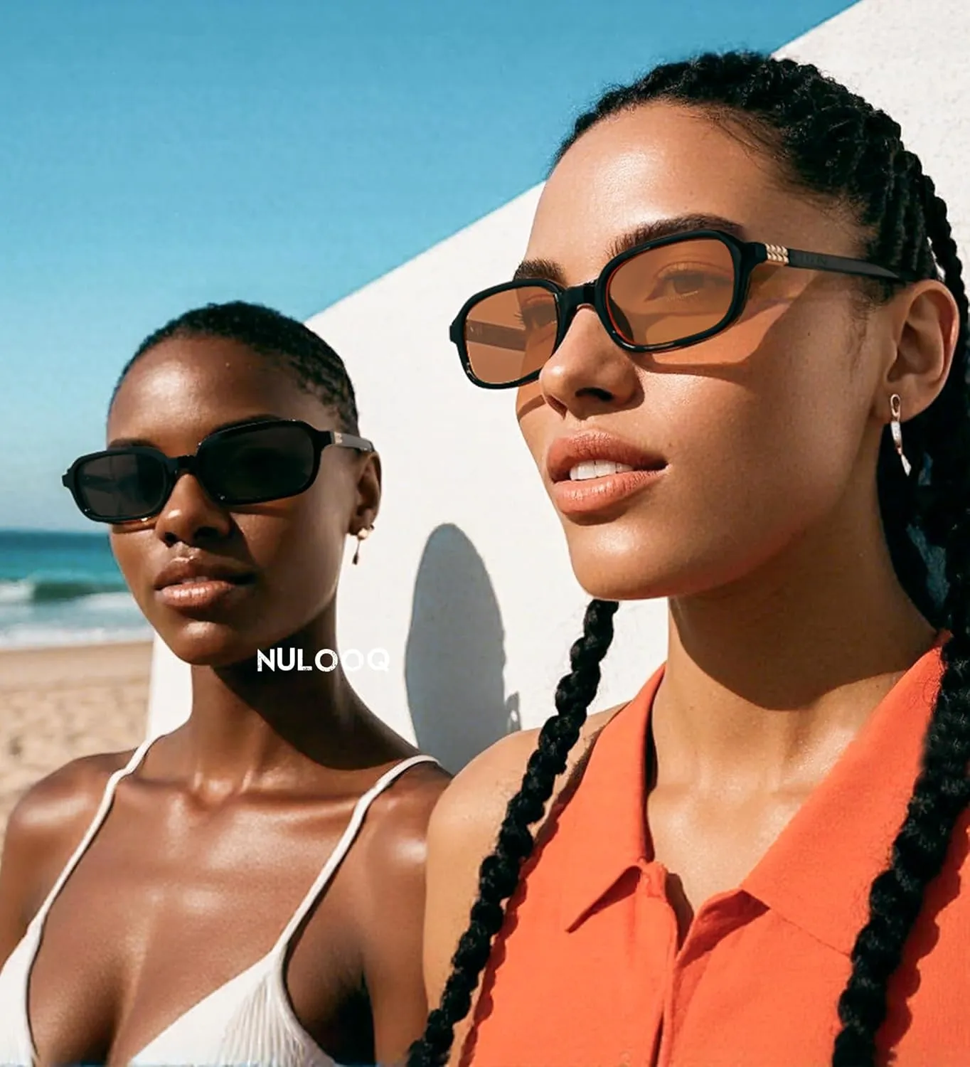 NULOOQ Retro Rectangular Sunglasses for Women, 90s Trendy Small Narrow Square Frame Sun Glasses