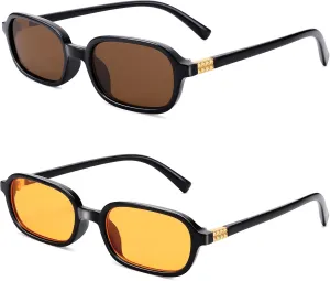 NULOOQ Retro Rectangular Sunglasses for Women, 90s Trendy Small Narrow Square Frame Sun Glasses