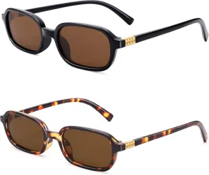 NULOOQ Retro Rectangular Sunglasses for Women, 90s Trendy Small Narrow Square Frame Sun Glasses