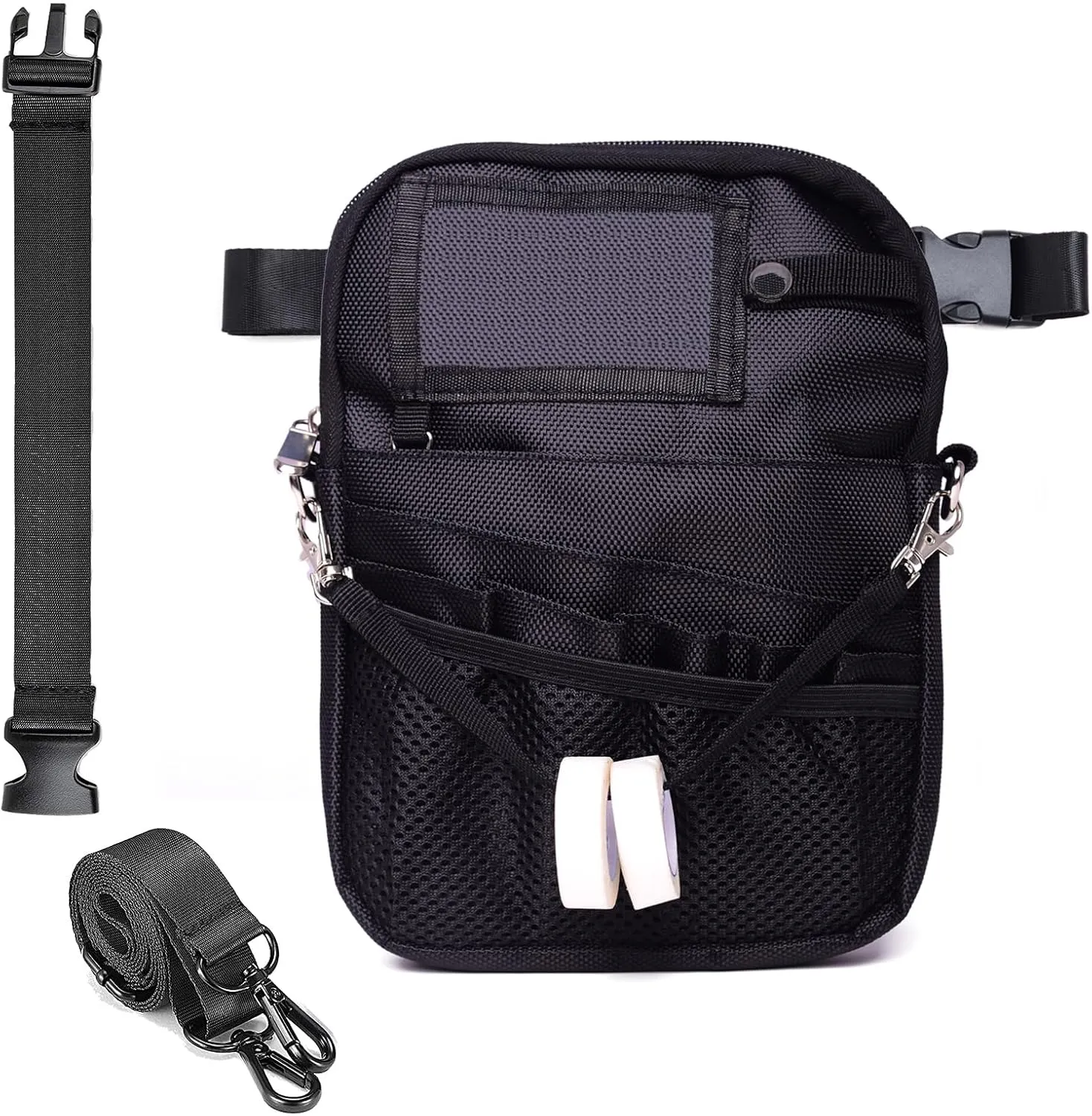 Nurse Fanny pack, Medical fanny pack with Pockets, Work Fanny pack with Belt and extension strap, Utility Waist organizer for Stethoscopes,Bandage, RN Vet Tech Teacher Doctor Use-Black