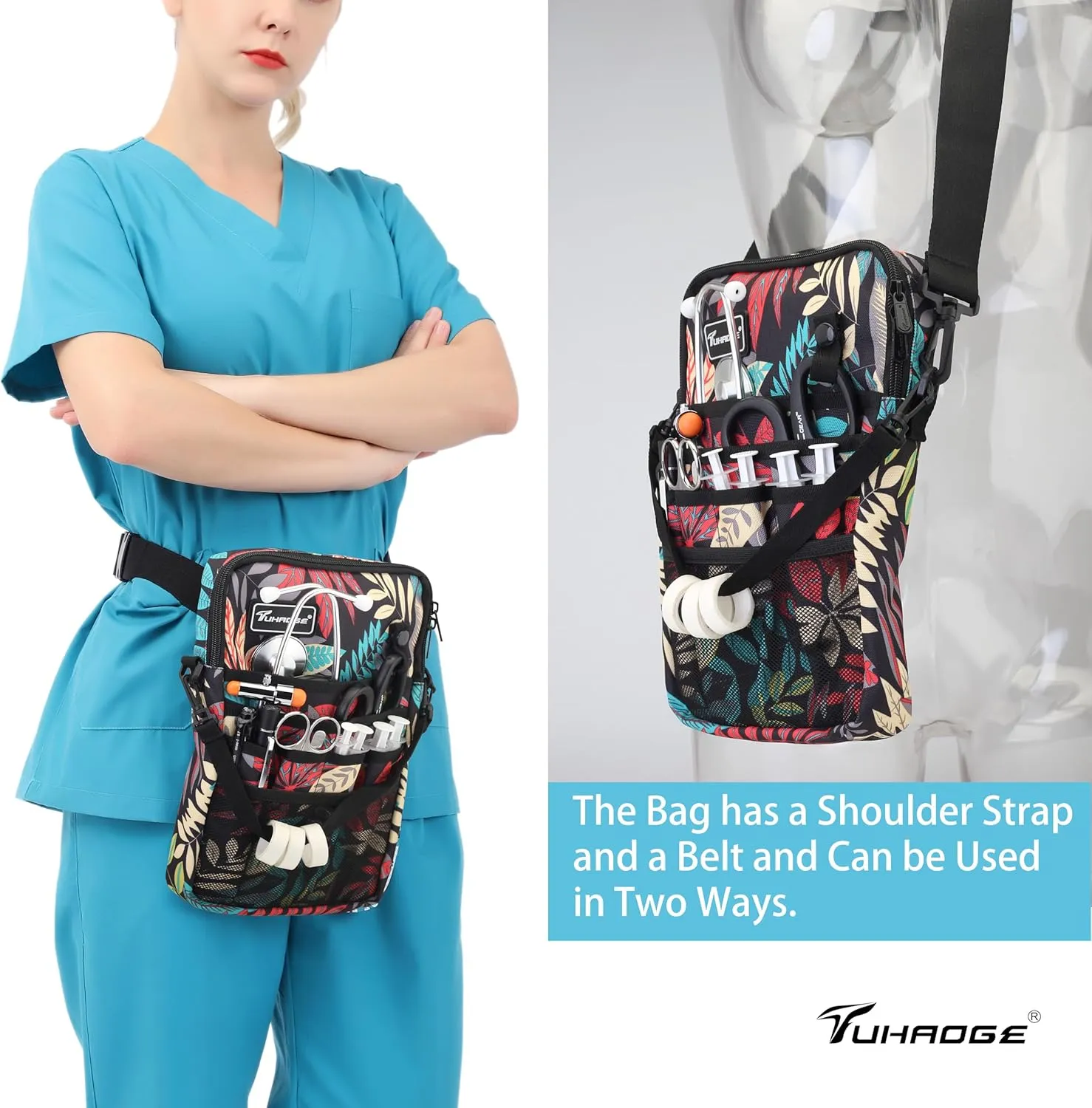 Nurse Fanny Pack with Tape Holder, Nurse Pocket Organizer for Medical Professionals，12 Pockets Nurse Waist Bag（THHS-KB-DaShuYe）
