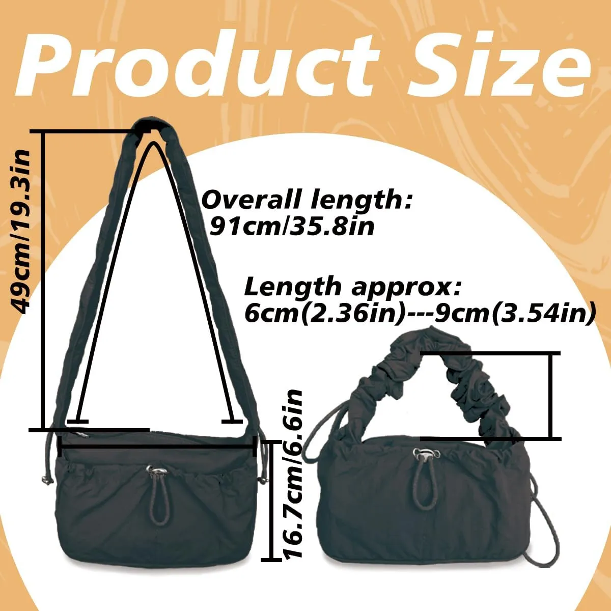 Nylon Crescent Bag Hobo Handbags Ruched Shoulder Bag Adjustable Strap Lightweight Casual Sling Bag Travel Tote Bags for Women