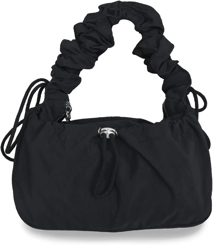 Nylon Crescent Bag Hobo Handbags Ruched Shoulder Bag Adjustable Strap Lightweight Casual Sling Bag Travel Tote Bags for Women