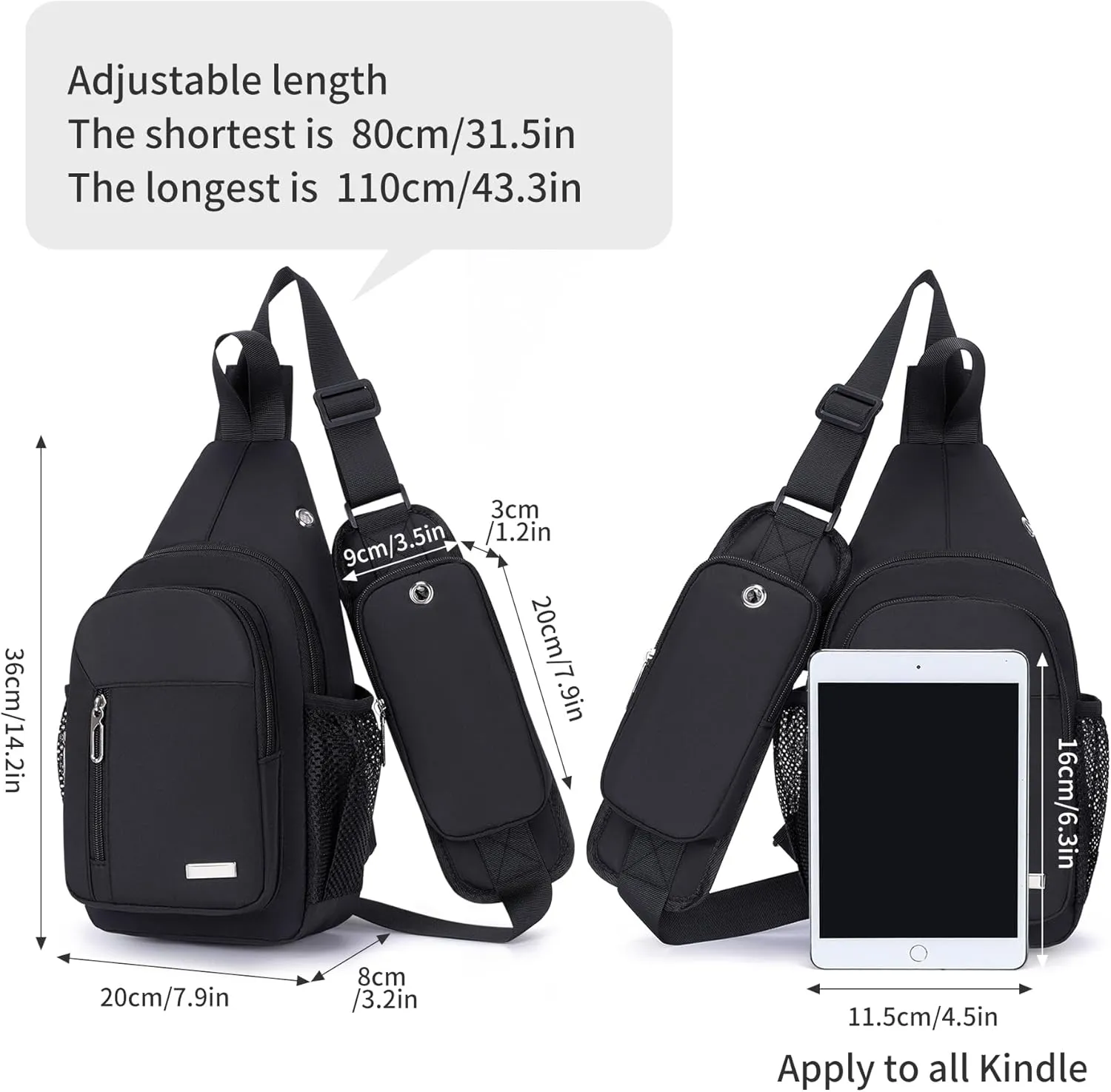 O-TBOST Waterproof Sling Bag Crossbody Backpack Unisex Chest Bags for Women Men Hiking Daypack Casual Lightweight Fanny Pack (black)